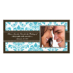 Elegant damast Spara--Daterar Photocard: aqua Skräddarsydda Fotokort
