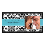 Elegant damast Spara--Daterar Photocard: aqua Anpassingsbara Fotokort