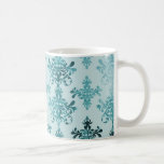 elegant damastast design med aquablått kaffe muggar