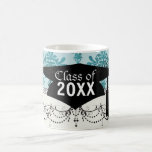 elegant damastast design med blått kaffe mugg