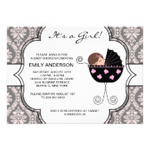 Elegant damastast dusch för rosasvartflicka skräddarsydda inbjudan