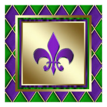Elegant Fleur De Lis Mardi Gras bröllop Anpassade Inbjudan