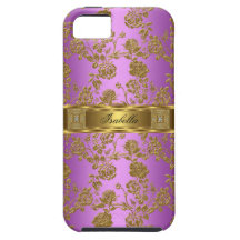 elegant flott lila guld- damastast blommigt för iP iPhone 5 Case-Mate Skal