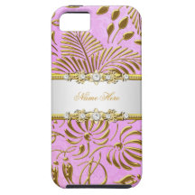 elegant flott rosa guld- damastast blommigt för iP iPhone 5 Case-Mate Skal