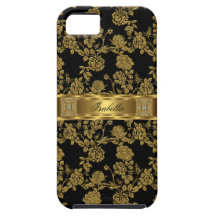 elegant flott svart guld- damastast blommigt för i iPhone 5 skydd