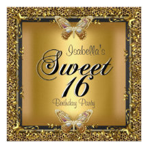 Elegant för Leopardguld för sweet sixteen 16 fjäri Personliga Tillkännagivanden