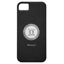 Elegant GeminiZodiac undertecknar med svart läder  iPhone 5 Case-Mate Skal