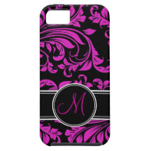 Elegant lila- och svartdamast med monogramen iPhone 5 Case-Mate skydd