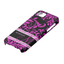Elegant lila- och svartdamast med monogramen iPhone 5 cover