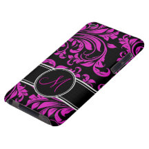 Elegant lila- och svartdamast med monogramen barely there iPod skyddande skydd