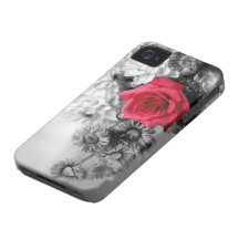 Elegant röd ros med svart- & vitbakgrund Case-Mate iPhone 4 cases