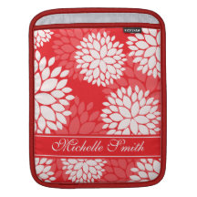 Elegant röd vit blommar monogramen sleeves för iPads