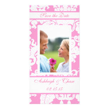Elegant rosa damastast spara det DateYour fotoet Skräddarsydda Fotokort