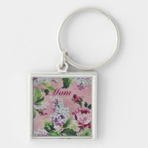 Elegant rosa rosvintageblommönster Keychain Nyckel Ring