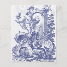 Eleganta blått franska barocka Toile Flyg Blad