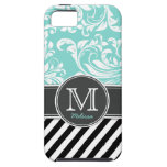 Eleganta krickablått & damast & randar för vit blo iPhone 5 cases