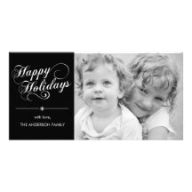 Eleganten skrivar helgdag Photocard - svart Hälsningskort Med Foto