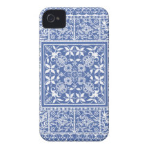 Elegantt blått- och vitrenaissancemönster Case-Mate iPhone 4 fodral