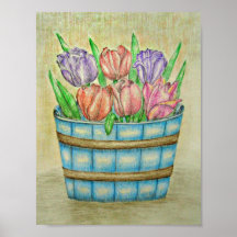 En bukett av tulpan med basketen posters