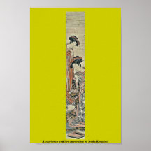 En courtesan och henne lärling vid Isoda, Koryusai Print