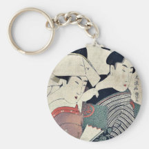En dam, i att vänta och henne tjänare Ukiyoe Nyckelring