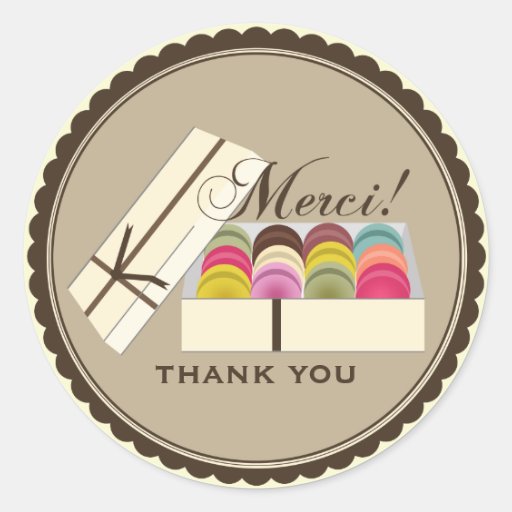 En dussin fransk Macarons Merci tackar dig Runda Klistermärken