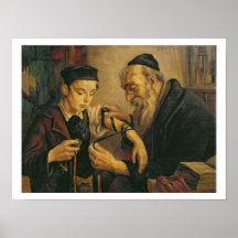En rabbin som binder phylacteriesna till armen av  affischer