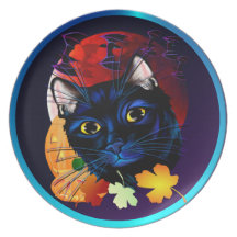 En svart katt Halloween pläterar Fest Tallrikar