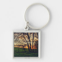 Engelsk bygdsolnedgång HDR Keychain Nyckel Ringar