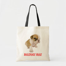 Engelska bulldoggar härskar valphundkärlek som tot tote bags