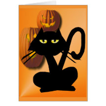 Enkel svart katt på det Halloween kortet