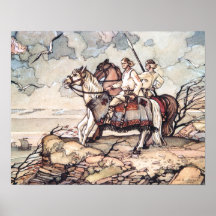 Estländare Vikings på hästryggen, akvarell Print