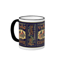 Etiketten för vintageflaggakaffe, flagga brännmärk kaffe mugg