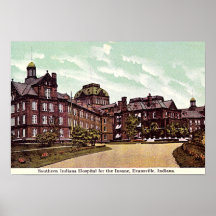 Evansville Indiana Woodmere sinnessjukt sjukhus Print