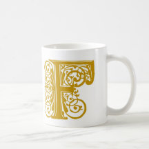 F Monogram Wedding Gold Mugs Cups and Steins