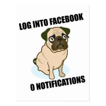 Facebook mops har meddelanden 0 vykort