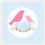 Fåglar bygga bo baby showerkuvertsälar fyrkantiga klistermärken