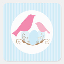 Fåglar bygga bo baby showerkuvertsälar fyrkantiga klistermärken