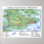 Falkland kriglandning i den San Carlos kartan Affisch