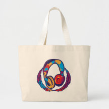Färgrik hörlurar tote bag