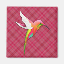Färgrik Hummingbird med den livliga rosa plädet Magnet För Kylskåp