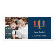 Färgrik koboltmenora Hanukkah Anpassingsbara Fotokort