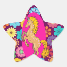 Färgrik mystisk Unicorn på rosa lila blommor Klistermärken