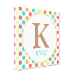 Färgrik polka dots och initial väggdekor sträckta canvas tryck