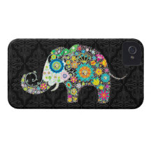 Färgrik Retro blommaelefantdesign iPhone 4 Case-Mate Cases