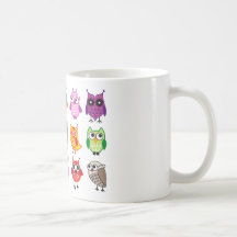 Färgrika gulliga ugglor kaffe muggar