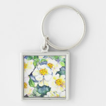 Färgrika gult- och vitblommor Keychain Nyckelring