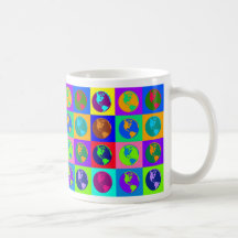 Färgrika jordklot kaffe koppar