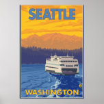Färja och berg - Seattle, Washington Posters