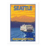 Färja och berg - Seattle, Washington Vykort